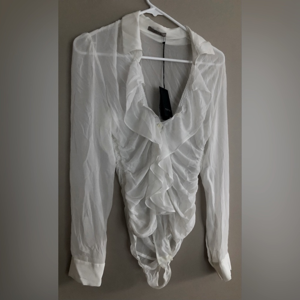 NWT  TOY G Matrix Georgette White Body Suit Ruffled  Size 6  $192
